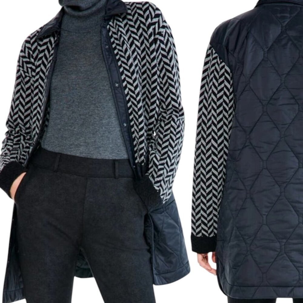 Nic + Zoe Quilted Chevron Mixed Media Coat